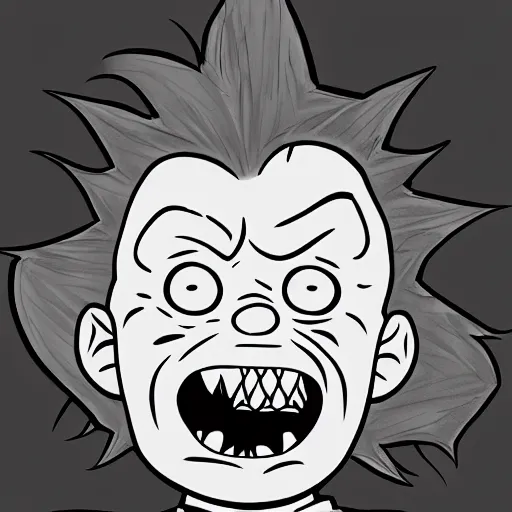 Prompt: grunge cartoon drawing of chucky by - rick and morty , loony toons style, horror themed, detailed, elegant, intricate