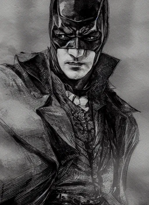 Prompt: portrait, Victorian Era Batman, watercolor, dramatic lighting, cinematic, establishing shot, extremly high detail, foto realistic, cinematic lighting, pen and ink, intricate line drawings, by Yoshitaka Amano, Ruan Jia, Kentaro Miura, Artgerm, post processed, concept art, artstation, matte painting, style by eddie mendoza, raphael lacoste, alex ross