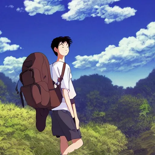 teenage boy flying in the air realistic anime art style, Stable Diffusion