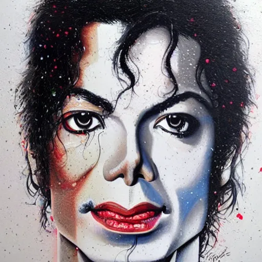 Image similar to portrait painting of Michael Jackson by Sandra Chevrier, trending on Artstation, sharp focus illustration, cosmic background, intricate, hyperdetailed