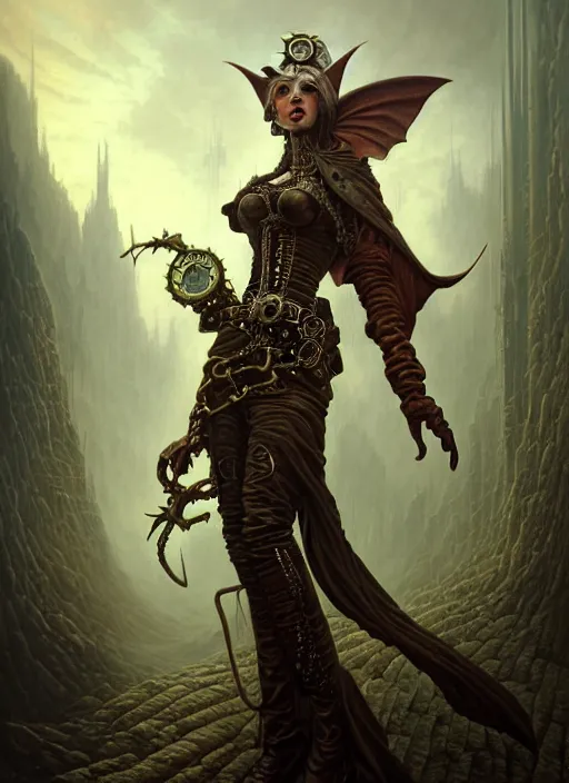 Image similar to portrait shot of steampunk evil elf in a scenic dystopian environment, intricate, elegant, highly detailed, centered, digital painting, artstation, concept art, smooth, sharp focus, illustration, artgerm, tomasz alen kopera, peter mohrbacher, donato giancola, joseph christian leyendecker, wlop, boris vallejo