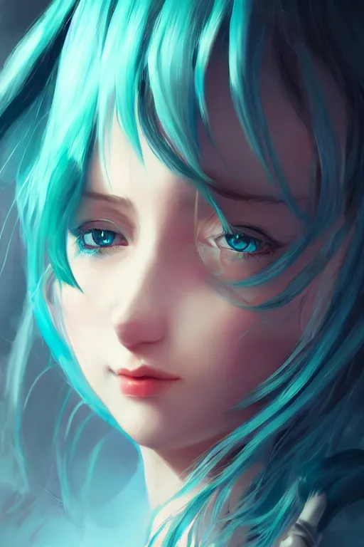 Image similar to beautiful, miku, digital painting, portrait , cinematic lighting, highly detailed, concept art, Atmosphere, illustration, smooth, sharp focus, editor's pickup, trending on artstation, trending on deviantart, WLOP