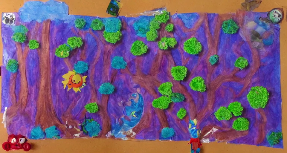 Image similar to Enchanted and magic forest, by a 8 years old kid,