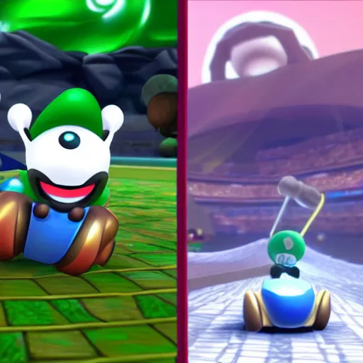 Prompt: hollow knight in mario kart, hd character model