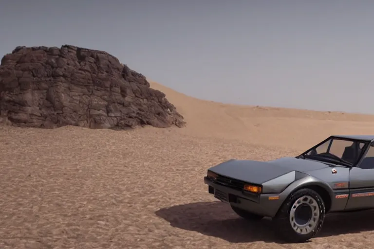 Image similar to designed by giorgetto giugiaro stylized poser of a single 1 9 8 7 dakar pajero gto, movie still from bladerunner 2 0 4 9