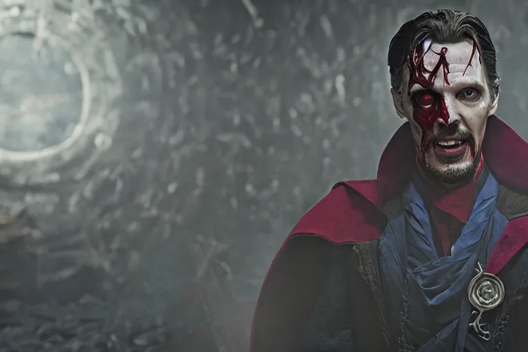 Image similar to film still of zombie zombie doctor strange as a zombie in new avengers movie, 4k