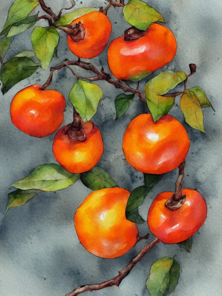 Prompt: autumn persimmon watercolor by arti chauhan trending on artstation