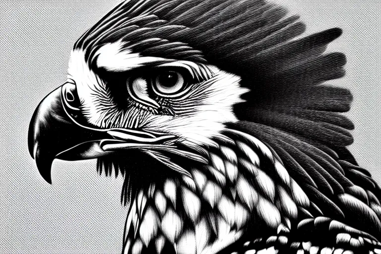 Prompt: harpy eagle, trending on pixiv, HD, monochrome, pointillism