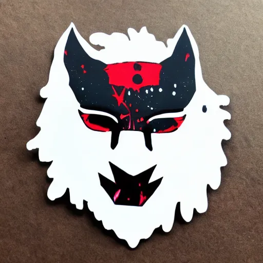 Image similar to die cut sticker, princess mononoke mask, splatter paint