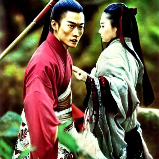 Image similar to wuxia, xianxia, shenmo fantasy, xuanhuan fantasy, martial artist, qi blast, 1 9 8 3 cinematic movie, hong kong movie