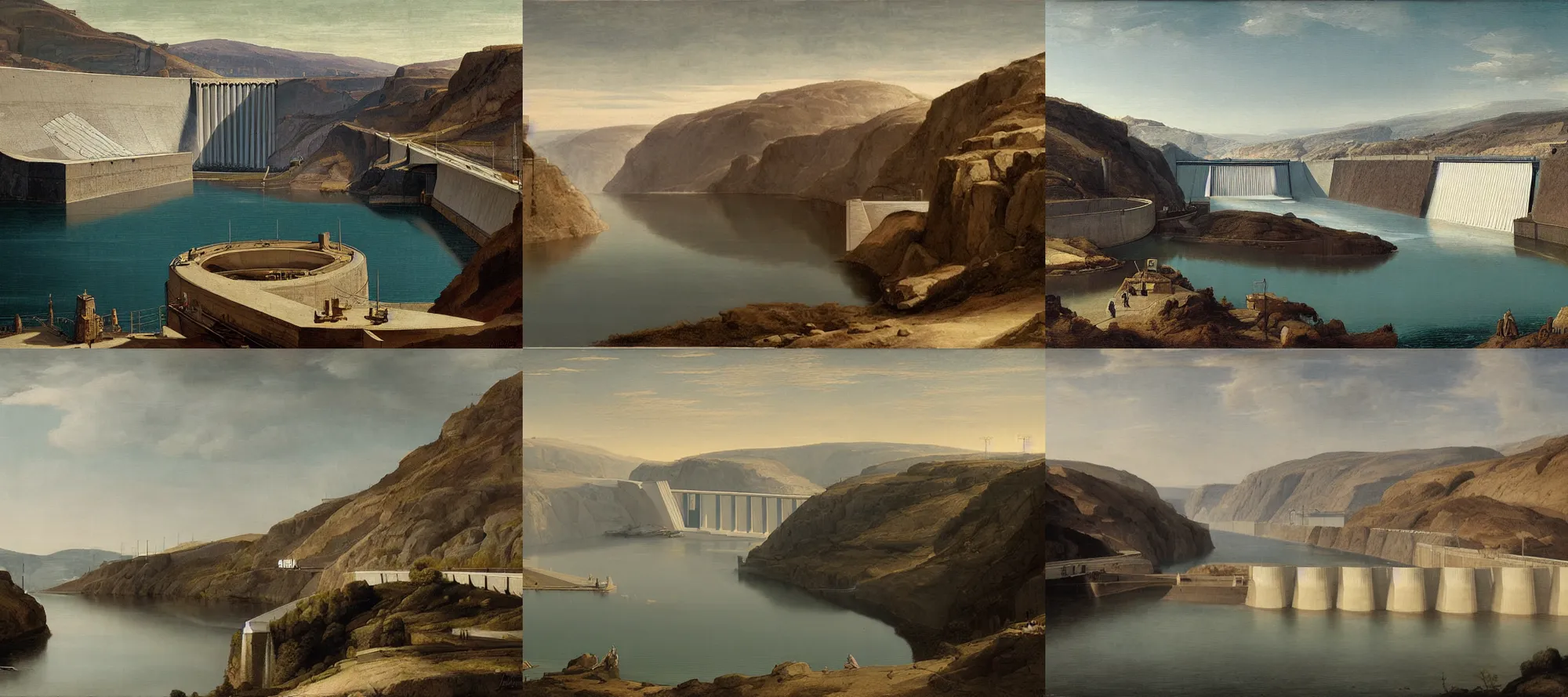 Prompt: grand coulee dam, painting by raphael lacoste