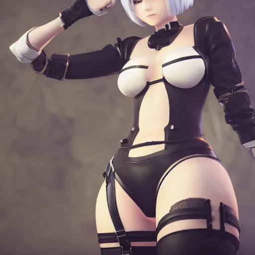 Prompt: 2B from nier automata with thick thighs and a big chest, 4k, unreal engine render, trending in artstation, artstationHD, artstationHQ