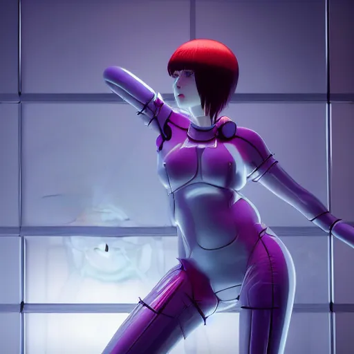 Image similar to ghost in the shell inspired avant-garde art, deco fashion, highly detailed, photorealistic portrait, bright studio setting, studio lighting, crisp quality and light reflections, unreal engine 5 quality render