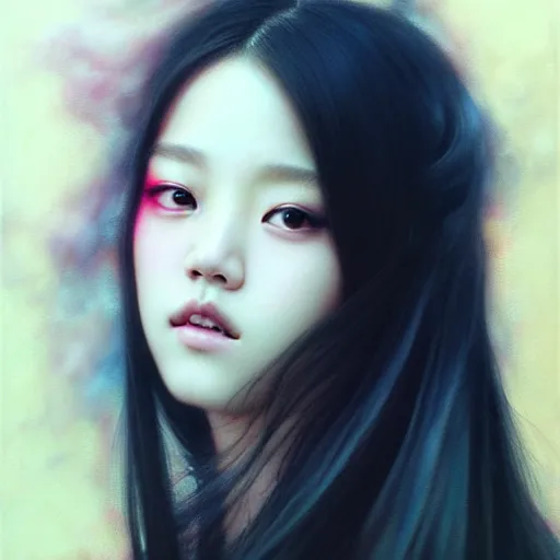 Image similar to jisoo of blackpink, hyperrealistic portrait, by karol bak and agnes cecile and artgerm, fantasy art, photo realistic, dynamic lighting, artstation, poster, volumetric lighting, very detailed face, 8 k, award winning