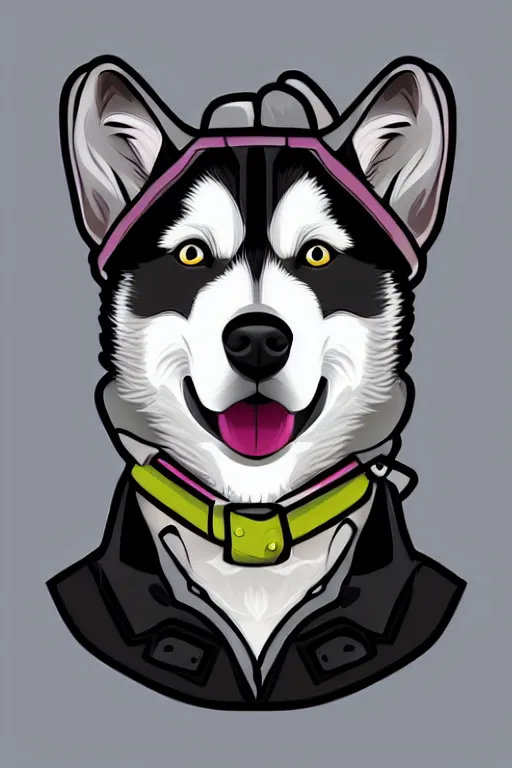 Prompt: A portrait of a gangster husky, sticker, highly detailed, colorful, illustration, smooth and clean vector curves, no jagged lines, vector art, smooth