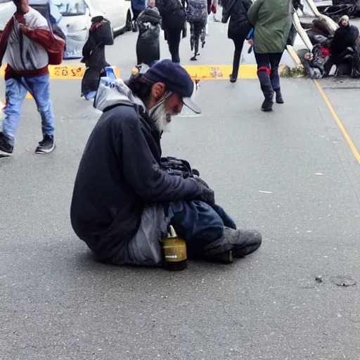 Prompt: vancouver bc homeless person on fire