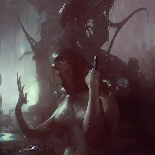 Image similar to innsmouth, painted by raymond swanland, painted by greg rutkowski, painted by jeremy mann, painted by artgerm, painted by igor kieryluk, trending on artstation