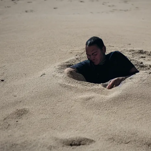 Prompt: person melting into sand