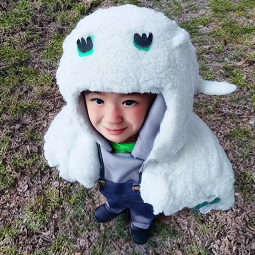 Image similar to little boy wearing sheep suit. white, gray, blue, green and brown pallet color. made in abyss art style, inspired in chris from deltarrune, artgerm, pixar movie