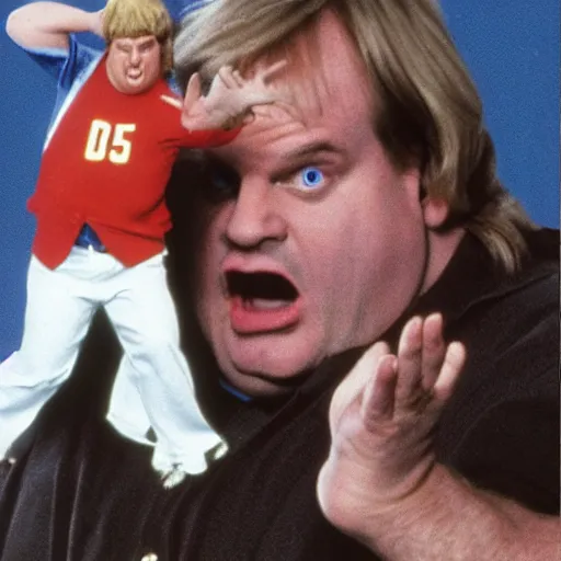 Prompt: chris farley, action figurine, ebay photo