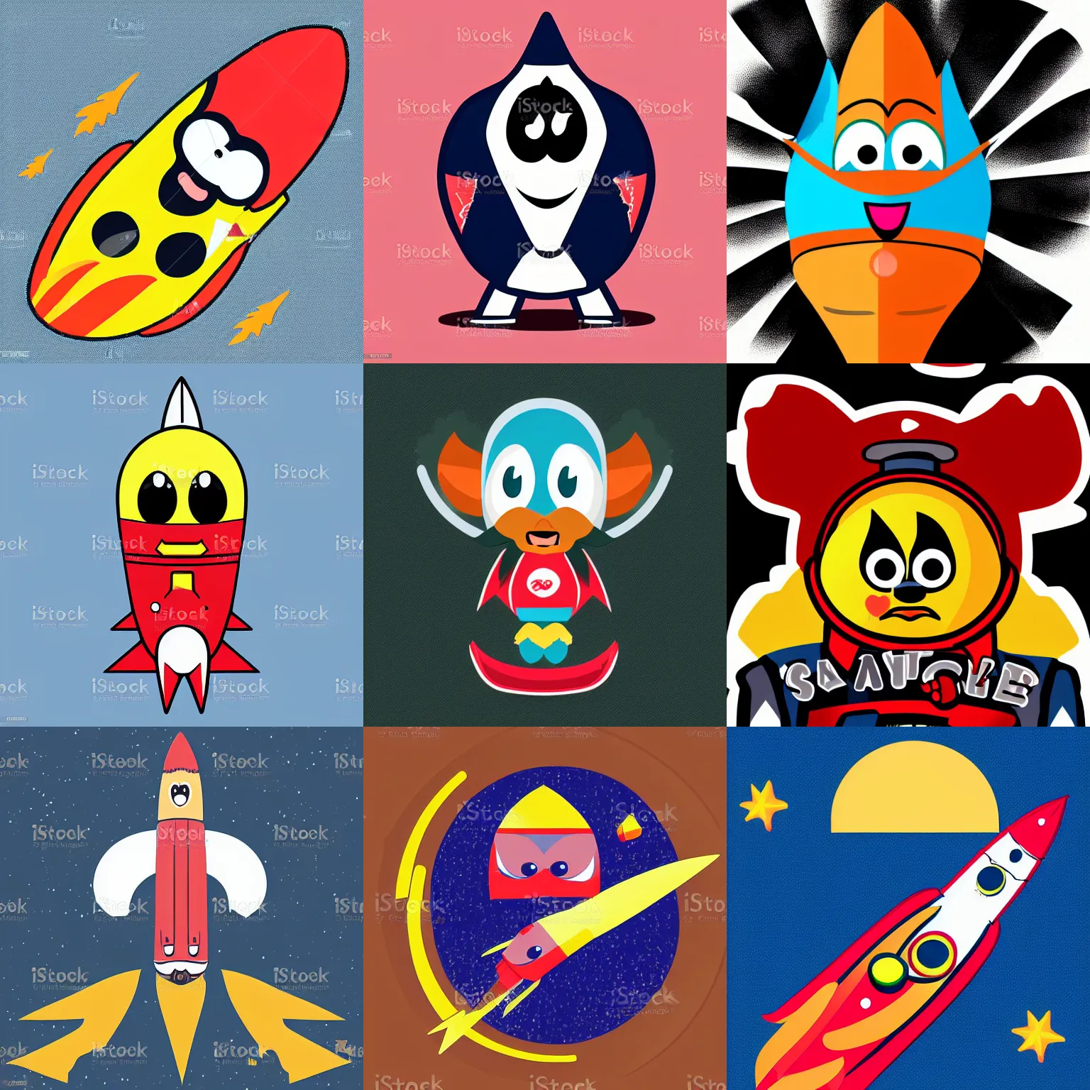 Prompt: vector art of a sad rocket mascot character