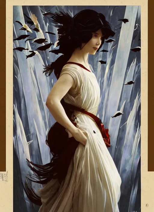 Image similar to portrait of snow white, birds, white spike aura in motion, floating pieces, painted art by tsuyoshi nagano, greg rutkowski, artgerm, alphonse mucha, spike painting