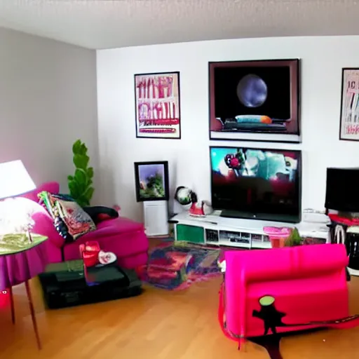 Prompt: Tiktokcore themed livingroom