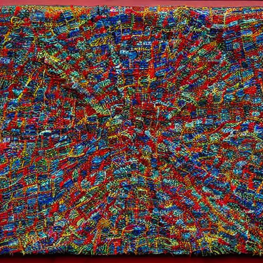 Prompt: an abstract painting of thread of love by el anatsui