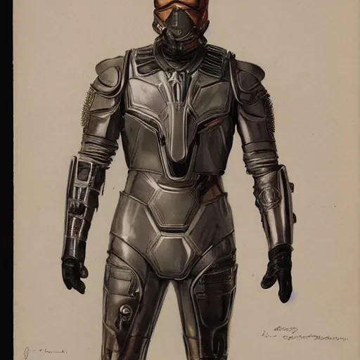 Image similar to futurist armor for soldier, s by leyendecker, intricate, symmetric, extreme details