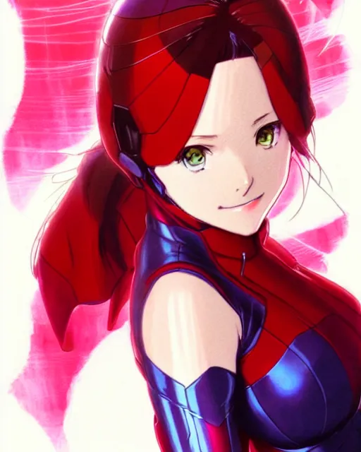 Image similar to Anime as Scarlet Witch || cute-fine-face, pretty face, realistic shaded Perfect face, fine details. Anime. realistic shaded lighting poster by Ilya Kuvshinov katsuhiro otomo ghost-in-the-shell, magali villeneuve, artgerm, Jeremy Lipkin and Michael Garmash and Rob Rey as Scarlet Witch in New York cute smile