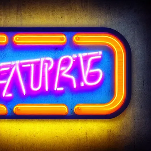 Prompt: highly detailed retro futuristic neon sign, black background, retro wave, 8 0 s, purple, blue and yellow color scheme, octane render, studio setup, 4 k