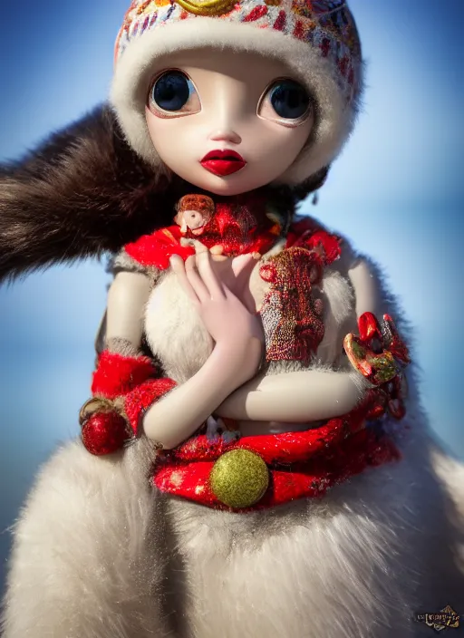 Image similar to closeup profile portrait of tin toy eskimo igloo bikini girl, depth of field, zeiss lens, detailed, symmetrical, centered, fashion photoshoot, by nicoletta ceccoli, mark ryden, lostfish, breathtaking, 8 k resolution, extremely detailed, beautiful, establishing shot, artistic, hyperrealistic, octane render