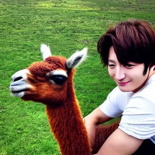 Image similar to jung kook with a llama