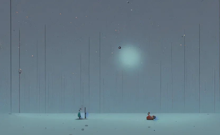 Image similar to a moment of introspection, fantasy, simple, serence, beautiful, meditation, calm, blue by simon stalenhag