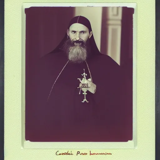 Image similar to cardinal - bishops that looks like breton monk rasputin in apostolic palace in vatican, polaroid