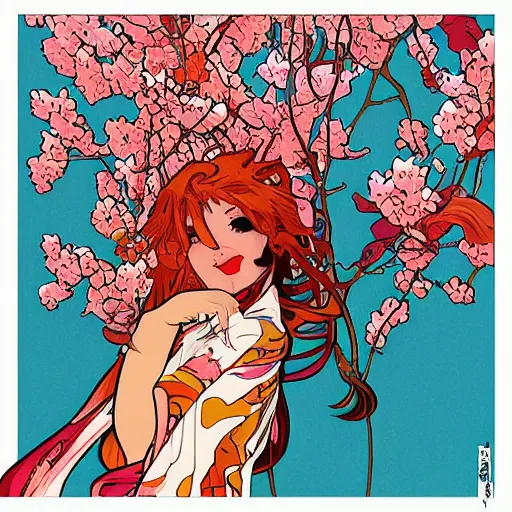 Image similar to sakura sunset illustration, pop art, splash painting, art by geof darrow, ashley wood, alphonse mucha