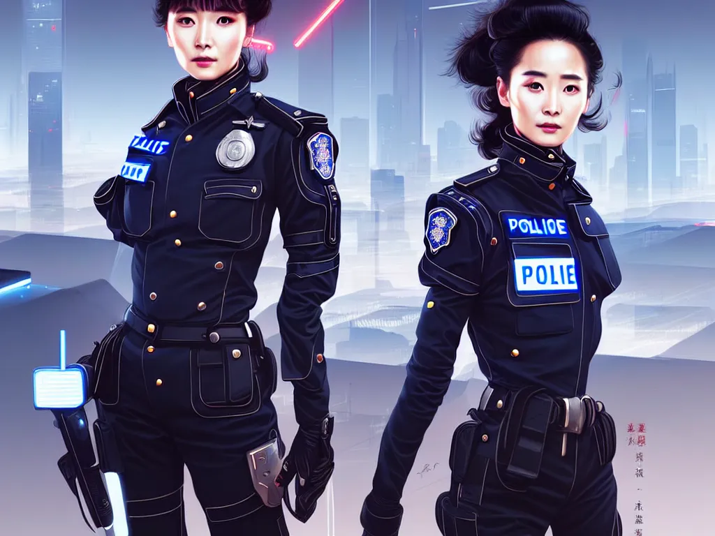 Image similar to portrait futuristic swiss police uniform female yang mi, at future neon light rooftop, ssci - fi and fantasy, intricate and very very beautiful and elegant, highly detailed, digital painting, artstation, concept art, smooth and sharp focus, illustration, art by tan zi and ayanamikodon and alphonse mucha and wlop
