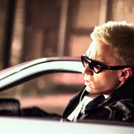 Image similar to Eminem in Drive (2011), dramatic, stormy night, film still