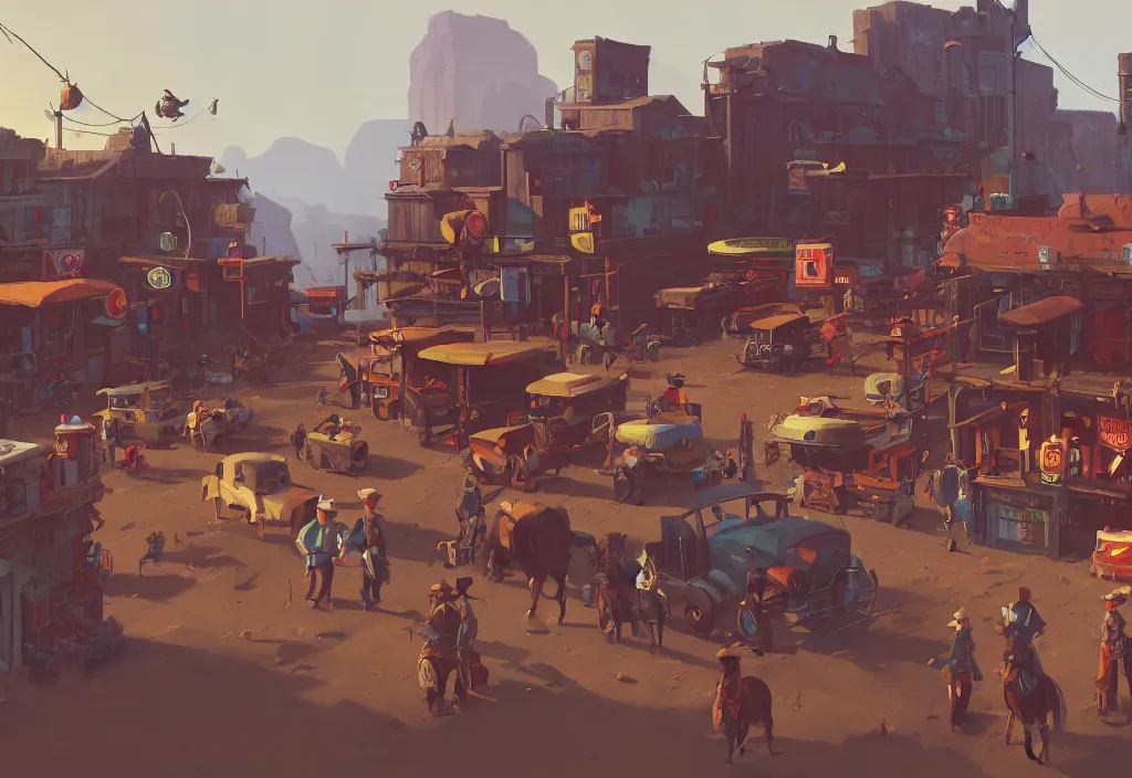 Image similar to stereotypical Wild West Town Scene with some cowboys and the sheriff by Goro Fujita and Simon Stalenhag , 8k, trending on artstation, hyper detailed, cinematic