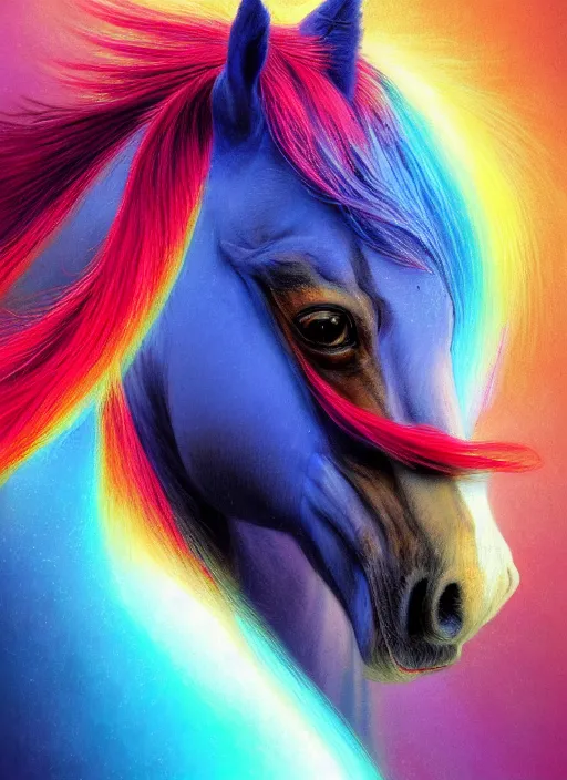 Prompt: photograph of horse colored like rainbow dash, digital art by eugene de blaas, ross tran, and nasreddine dinet, vibrant color scheme, intricately detailed, in the style of romanticism, cinematic, artstation, greg rutkowski