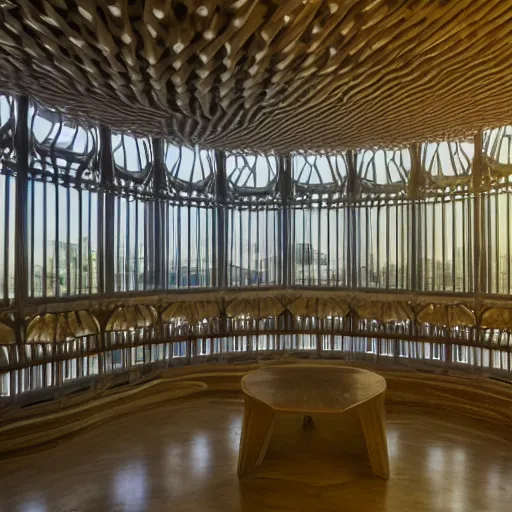 Prompt: the interior of a gaudi office building for work