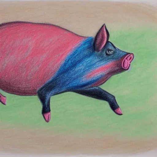 Image similar to chalk pastel drawing of of a flying pig with wings