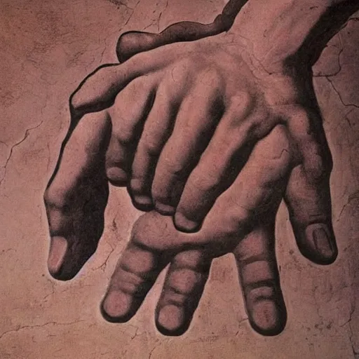 Prompt: the hand of god fights against a single powerful man in a desert land, in the style of michelangelo buonarroti, classical paint