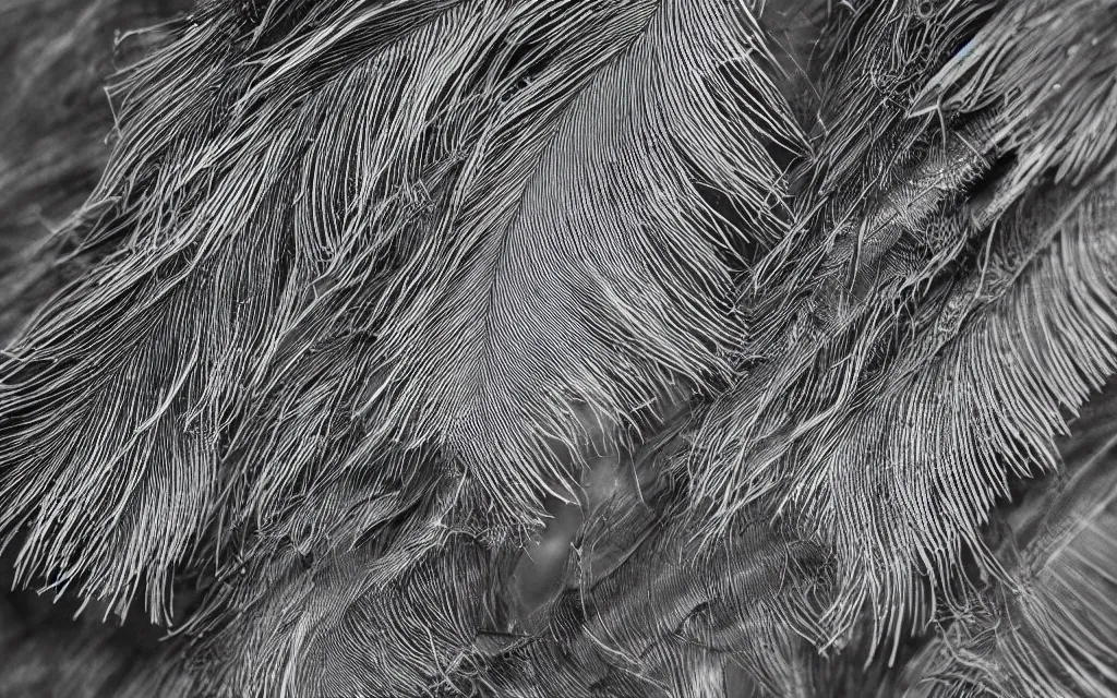 Image similar to close up of feathers, high contrast cinematic lighting, ambient occlusion render, duotone, detailed