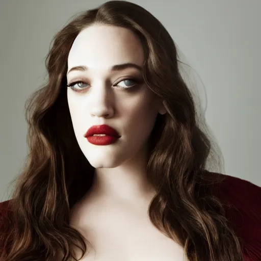 Prompt: close up of Kat Dennings face, large valentino dress in parisian luxury studio , official valentino editorial, highly detailed