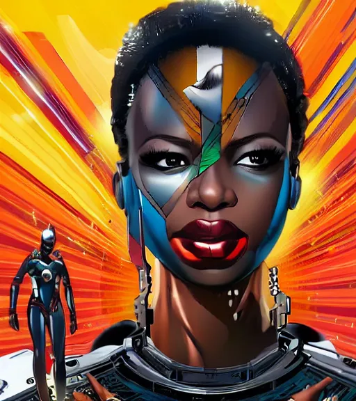 Prompt: african female android, by MARVEL comics and Sandra Chevrier, 4k