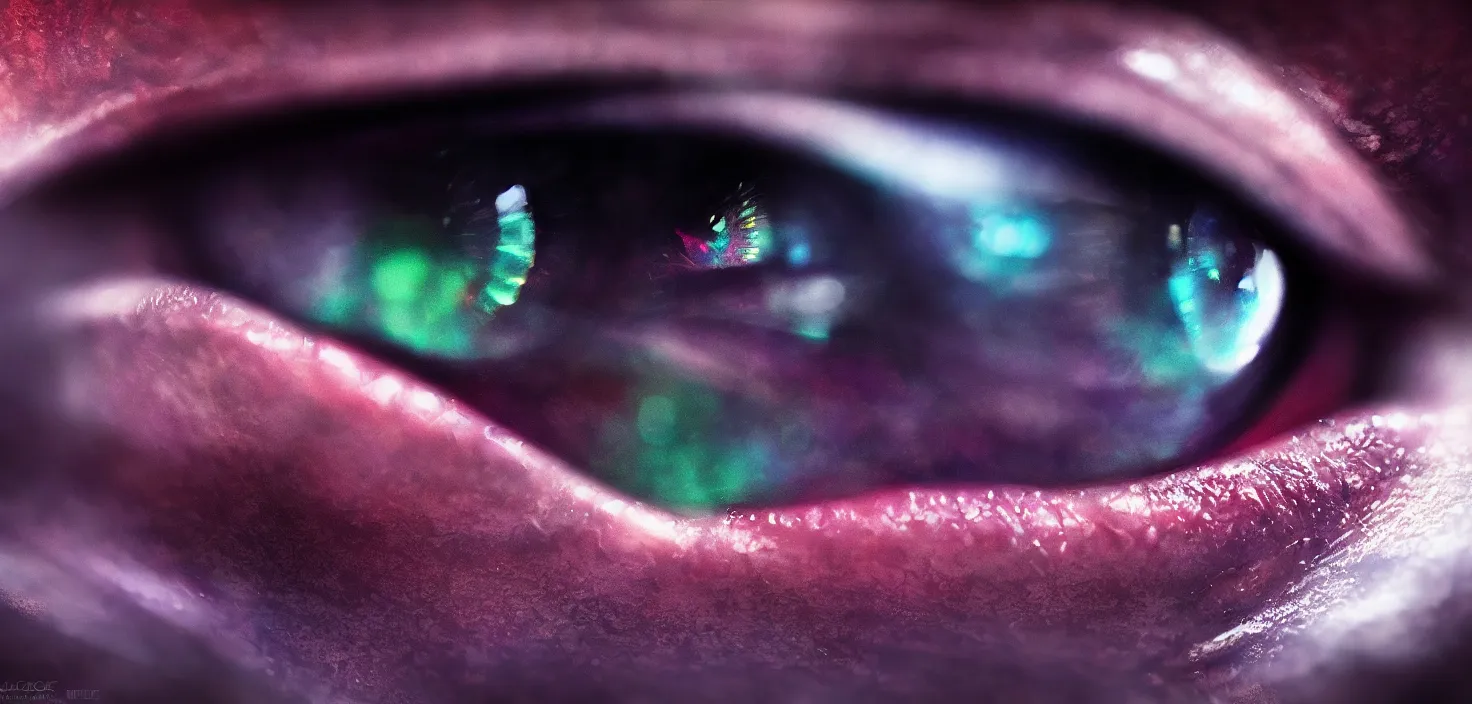 Prompt: dragon eye, rich moody colors, closeup, bokeh, artstation