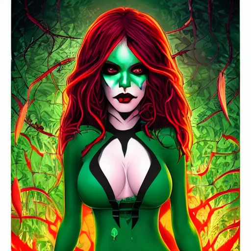 Prompt: the second coming of poison ivy as a goth girl, by dan mumford and ross tran, cosmic, heavenly, god rays, intricate detail, cinematic, 8 k, cel shaded, unreal engine, featured on artstation, pixiv