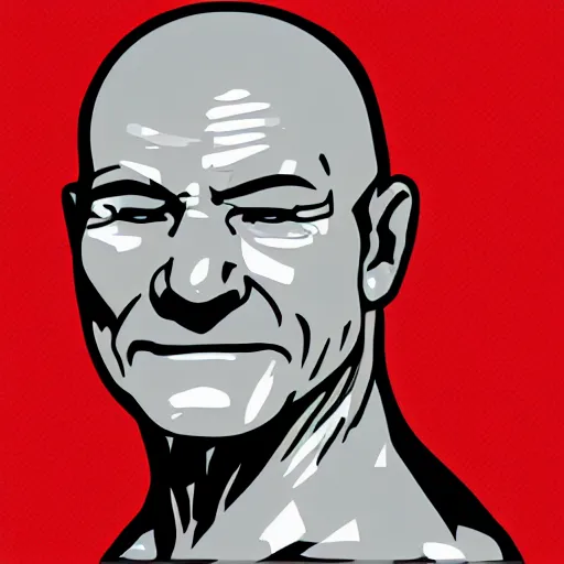 Prompt: a picture of the head of patrick stewart on the body of hulk hogan, sharp focus, vector, 4 k