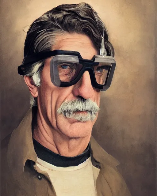 Prompt: Portrait Sam Elliott wearing safety goggles and black cloat by charlie bowater elina brotherus greg rutkowski Dan Witz paul klee jamie wyeth victo ngai